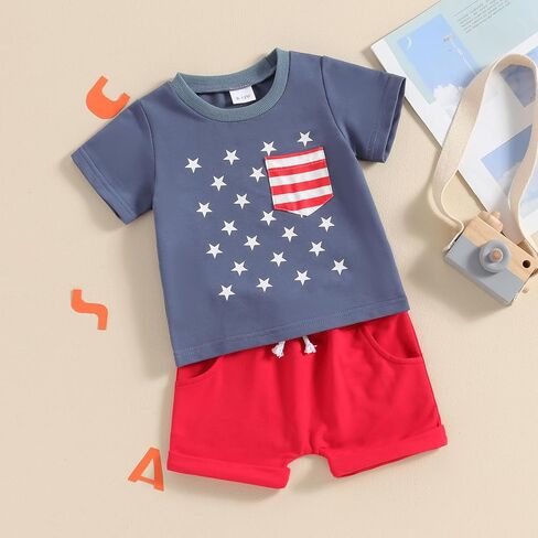 4th of July Baby Boy Outfit Short Sleeve T Shirt Shorts Set Toddler Baby Boy Summer Clothes in Kuwait