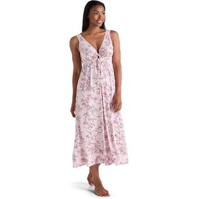 Miss Elaine Vintage Knit Long Nightgown, Soft Fabric, Sleeveless Nightgown with Pockets