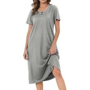 Chunoy Sleepshirt Dress for Womens Short Sleeve Nightgown Button Henley Sleepwear Gown Lounge Night Dress in Kuwait