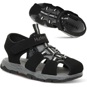 Hurley Kid's Deck Water Sandals والصنادل الرياضية والصنادل الشاطئية للأولاد والبنات ، وصنادل أخمص القدمين شبه المغلقة ذات الوزن الخفيف مع الجزء العلوي القابل للتعديل - للهواء الطلق واللعب المائي وحمام السباحة