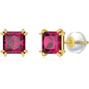 14k Real Gold Princess-Cut Gemstone Birthstone Stud Earrings for Women 6mm 2.5Carat Square Created Birthstone Earrings Jewelry Gifts for Anniversary Birthday Valentine Gift for Her Wife