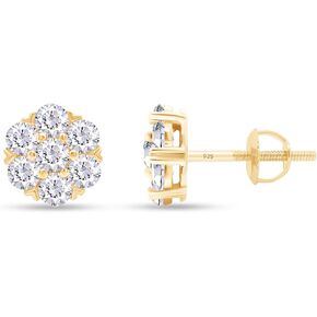 SAVEARTH DIAMONDS 1 Carat Round Cut Lab Created Moissanite Diamond Flower Cluster Stud Earrings In 14K Gold Over Sterling Silver With Screw Back Jewelry For Womens (Clarity VVS1, 1.00 Cttw)