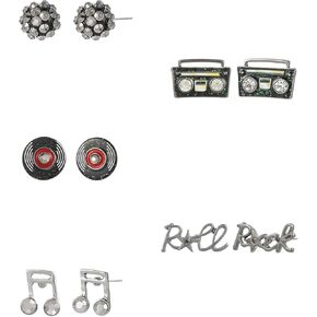 Madison Tyler 5Pairs Funny Studs Earrings Set for Women | Punk Retro Classic Spiked Guitar Rock Hand Skull Earrings | Rock and Roll Accessories for Women