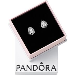 PANDORA Timeless Sparkling Pear Halo Stud Earrings - Gift for Her - Sterling Silver Stud Earrings with Clear Cubic Zirconia - Jewelry for Women - With Gift Box