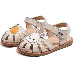 WUIWUIYU Toddlers Little Girls T-Strap Hook&Loop Dress Strawberry Summer Shoes Closed Toe Carrot Sandals