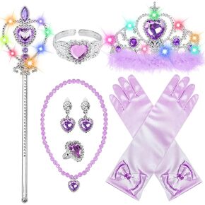 Princess Crown Tiara for Little Girls Princess Dress Up Accessories, Light Up Tiara Wand Toy Gifts for 3-6 Girl
