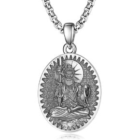 ADMETUS 925 Sterling Silver Zodiac Bodhisattva Amulet Necklace Buddha Talisman Protection Jewelry for Men with 2.5mm 22"+2" Round Box Chain