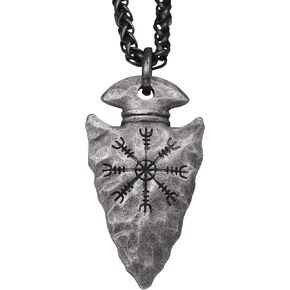 HAQUIL Viking Necklace for Men, Viking Helm of Awe Arrowhead Protection Talisman Pendant Necklace, Wheat Chain, Viking Jewelry Gift