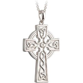Biddy Murphy Traditional Celtic Cross Necklace for Men, 925 Sterling Silver Double Sided, 20" Inch, Finely Handcrafted Irish Jewelry, Imported from Ireland