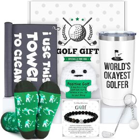 Golf Gifts for Men Unique Funny Golf Accessories for Men Cool Gifts for Golfers Lovers Gift Ideas for Him Dad Teen Boy Stuff Set Includes 20oz Tumbler Towel Socks Keychain Bracelet