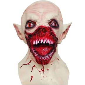 Scary Vampire Mask, Creepy Zombie Monster Sharp Teeth Head Mask Bared for Halloween Party Props - Light Grey