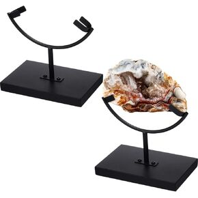 Marsui 2 Pcs Metal Rock Display Stand Crystal Holders Black One Arm Two Prong Display Easel Holder for Slab Slice Fossil Flat Minerals and Crystals