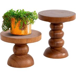 Mini Round Wood Risers, 2 Pieces Mini Riser Stand, 5'' Display Riser for Candles, Cupcakes or Small Plants