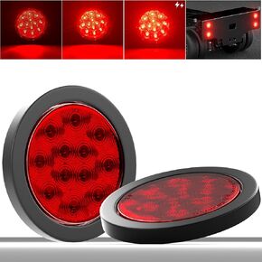 6'' Oval Trailer Tail Lights Red 3-function Strobe+High/Low Lighting LED Brake Stop Turn Running Marker Lights Surface Mount Waterproof for Truck Pickup Bus Pickup, 2Pcs w/Rubber Grommets