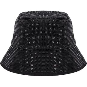 Women's Ultra Wide Brim Cotton Bucket Hat Unisex Trendy Bling Rhinestones Summer Sun Hat for Fishing Beach Vacation