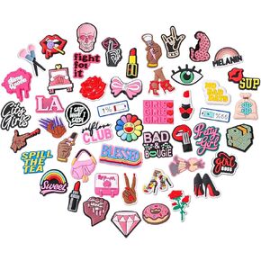 50Pcs Pink Shoe Charms for Girls Women, Cute Shoe Decoration Charms for Teens Adults, Shoe Accessories Birthday Party Christmas Favors