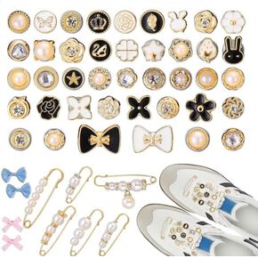 51PCS Shoe Charms for Sneakers Socks, Pearl Shoe Lace Charms Brooch Pins Buttons, Socks Charms, Stylish Shoe Pins for Women Sneakers Socks Shoelaces Clothes, Hats Decoration