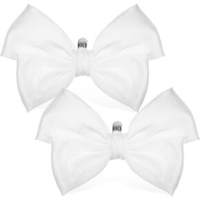 CLISPEED Satin Bow Shoe Clips: Elegant White Bow Removable Shoe Buckles for Wedding Party, Clothing Bag Shoe Accessories for Women Girls