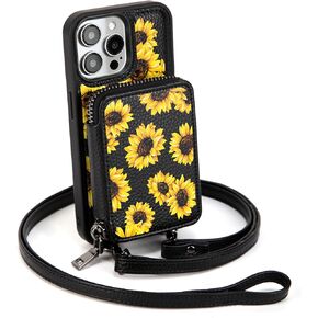 uCOLOR for iPhone 13/14/15 Wallet Case with Card Holder Wrist Strap, Detachable [Compatible with Magsafe] RFID Blocking Magnetic PU Leather Phone Case Zipper Flip Purse Cover 6.1 inch (Black Leopard)