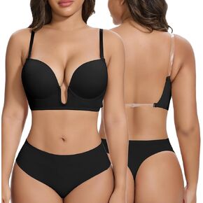 JOYSHAPER Low Cut Bras for Women Deep Plunge Cleavage Backless Bra Underwire Convertible Push up Halter Bra with Clear Straps in Kuwait