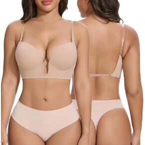 Joyshaper Low Cut Bras for Women Deep Grownge Cleavage Braless Bra Underwire Aptible Up Halter Bra مع أحزمة واضحة
