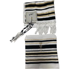 شال صلاة مسيحي Tallit مع علبة مطابقة ودليل (Blue & Gold Dark)