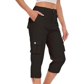 CARGO CAPRIS للنساء السراويل المشي لمسافات طويلة غير رسمية الصيف السريع جاف الجاف في الهواء الطلق سحب على كابري مع 6 جيوب