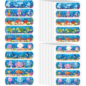 200 Pcs Kid Bandages Bulk Cute Cartoon Bandage Children's Adhesive Flexible Colorful Strip Waterproof Breathable PE Stickers Protection Care Cuts for Ocean Under Sea Party Girl Boy in Kuwait