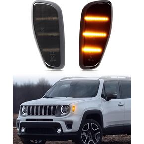 LED Side Marker Lights for Jeep Renegade 2015 2016 2017 2018 2019 2020 2021 2022 2023, Smoked Lens White LED Front Bumper Sidemarkers, pack of 2