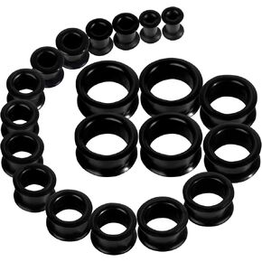 20Pcs Silicone Ear Gauges 2G-25mm Flexible Ear Tunnels Gauges Soft Expander Stretching Ear Plugs Tunnels Black Earring Piercings Jewelry for Men Women