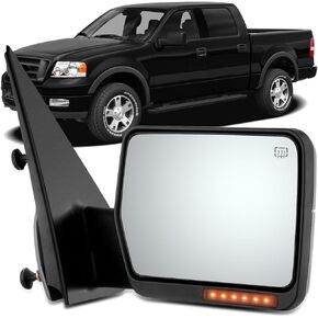 OCPTY Towing Mirror Fit For 2004 2005 2006 For F150 Pickup Truck Towing Mirrors Power Heated Right Passenger Side Tow Mirror With Turn Signal Light With Black Housing