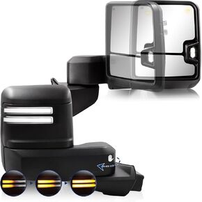 Switchback Towing Mirror Compatible with 2019-2024 Silverado 1500 with Turn Signal Running Light Puddle Light Backup Lamp Temperature Sensor BSM Power Adjusted Glass Heated