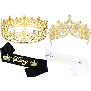 TOBATOBA King and Queen Crown Set with Sashes, Prom King and Queen Crowns for Men and Women, Baroque Tiara Princess Tiara for Party Graduation Homecoming Costume Wedding Birthday Halloween
