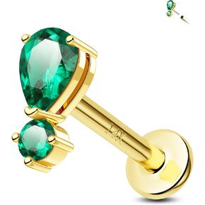 Jewseen 14K Solid Gold Threadless Flat Back Earrings Top in Push Tragus Earring Stud 16g Cartilage Earring Cartilage Piercing 8mm Helix Piercing Jewelry for Women