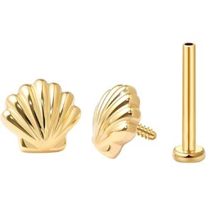 FANSING Shell Shpaed Flat Back Earring for Helix Cartilage Conch Tragus Internally Threaded Labret Stud