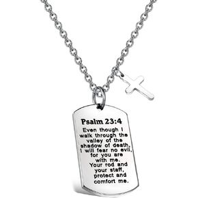 FUSTMW Psalm 23:4 Bible Verse Dog Tag Keyring/Necklace Christian Jewelry Religious Inspirational Gift