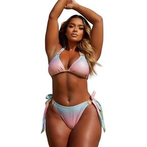 Moda Minx Crystal Tie Side Bikini Bottoms for Women - Adjustable Swimwear Bottoms, Perfect for Beach and Pool Multi