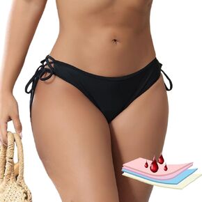 Period Swimwear Bikini Bottoms Black Leakproof Swim Bathing Suit Swimsuit Bottom Women Teens Girls Tie Cheeky