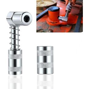 2 PCS Automotive Grease Coupler, 90 Degree 1/8NPT Stainless Steel Tri-prong Foot Grease Nozzle Adapter with Sleeve, Quick Connect Grease Gun Lubrication Tool Accessory, for Cars (Silver)