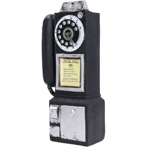 Retro Telephones Ornament,Wall Mounted Vintage Rotate Classic Look Dial Pay Phone Model Decoration for Home Cafe Hotel (Black)