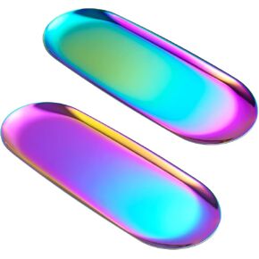 Set of 2 Golden Oval Stainless Steel Tray – Mini Coffee Table Tray for Jewelry, Cosmetics & Candles | Vacuum Coating – No Fading, No Discoloration