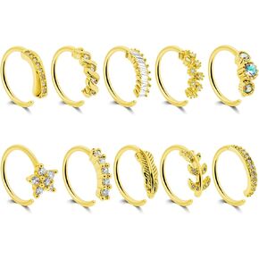 10pcs 20g حلقة الأنف الذهبية ، حلقات أنف الريشة الفولاذ المقاوم للصدأ للنساء ، وأقراط الغضروف ، حلقات الشفاه ، مجوهرات 8 ملم