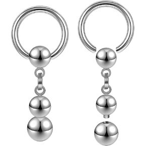 Earring Adjustable Load Ring PA Piercing Jewelry 316L Surgical Steel 14G 12G Nipple Rings for Men Women 2Pc Silver