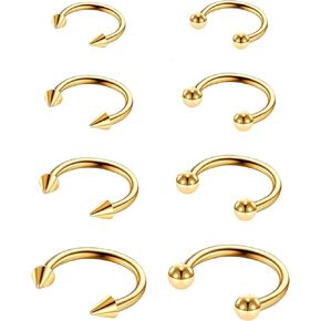 Yolev 8 PCS Gold Septum Ring 16G Septum Jewelry Stainless Steel Horseshoe Earring Nose Lip Rings for Women Small Septum Piercing Clicker Body Jewelry for Men10 mm