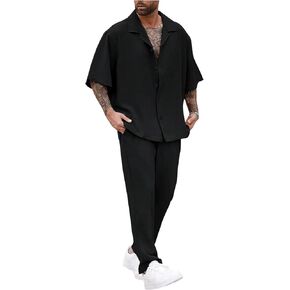 Men's 2 Piece Set Short Sleeve Button Down Shirts and Drawstring Pocket Pants Vacation Beach Outfits