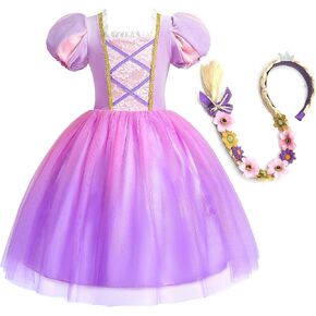 Rapunzel Dress for Girls Princess Costume for Toddler Kids Purple Dress Up Outfits with Wig