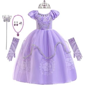 REXREII Girls Rapunzel Princess Sofia Costume Fancy Dress Halloween Christmas Party Birthday Evening Ball Gown w/Gloves Accessories 4-5T