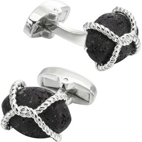 Oval Natural Black Lava Rock Cufflinks for Men Lady Silver/Golden Men's Cufflinks Jewelry Set for Wedding Anniversary Business Party Events Tuxedo Dress Shirt