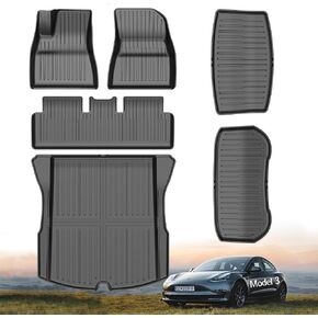 2022 2023 2024 2025 Tesla Model 3 Floor Mat All-Weather TPE Floor Liners, Custom Fit, Waterproof & Heavy-Duty & Durable Car Mats for Ultimate Protection 6pcs Full Sets Tesla Floor mat