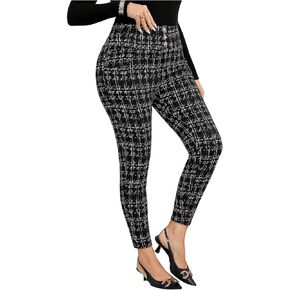 Wdirara Women's Plus Leggings button مرونة في السراويل النحيفة المرنة
